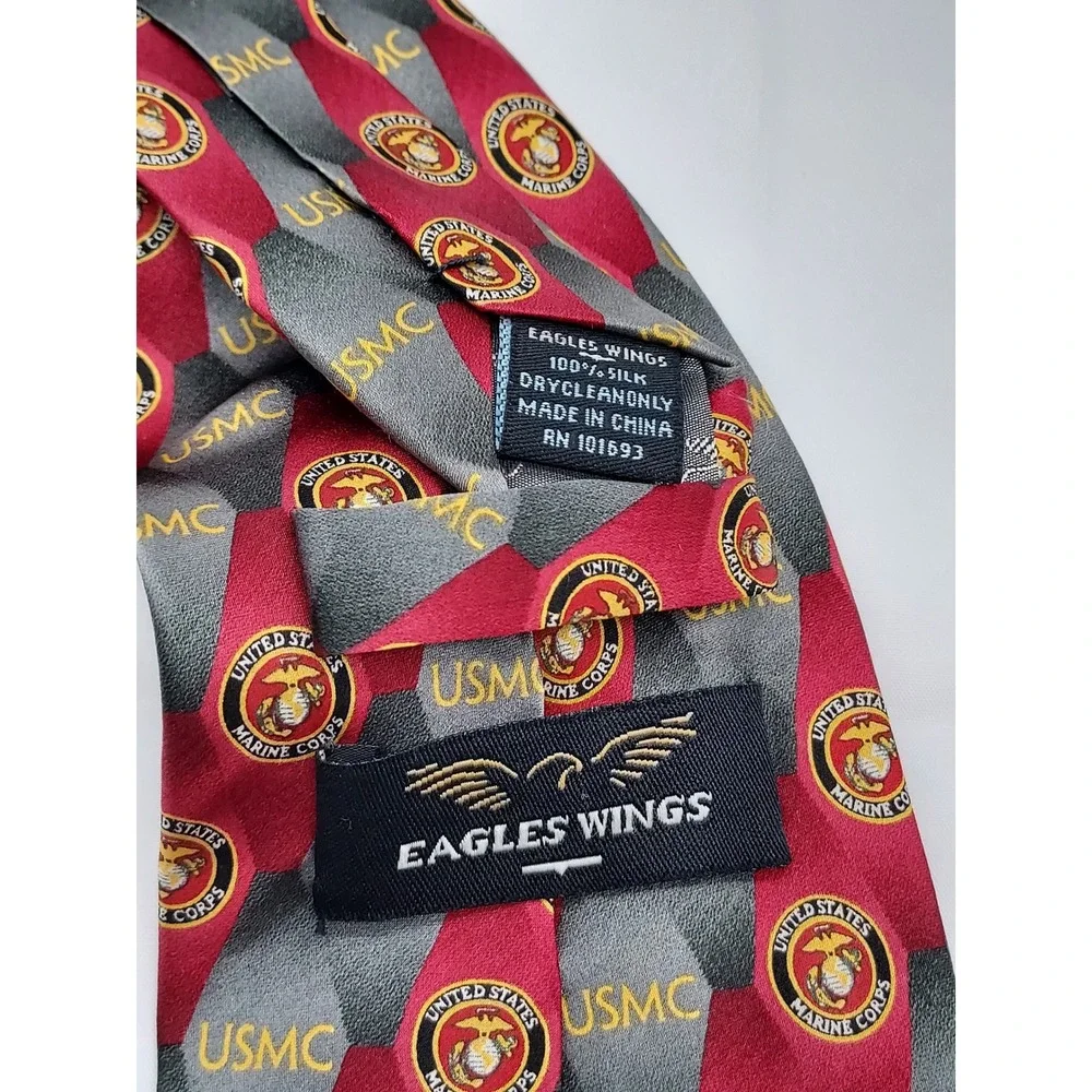 Eagles Wings USMC United States Marine Corps Red Grey Silk Necktie Military Tie